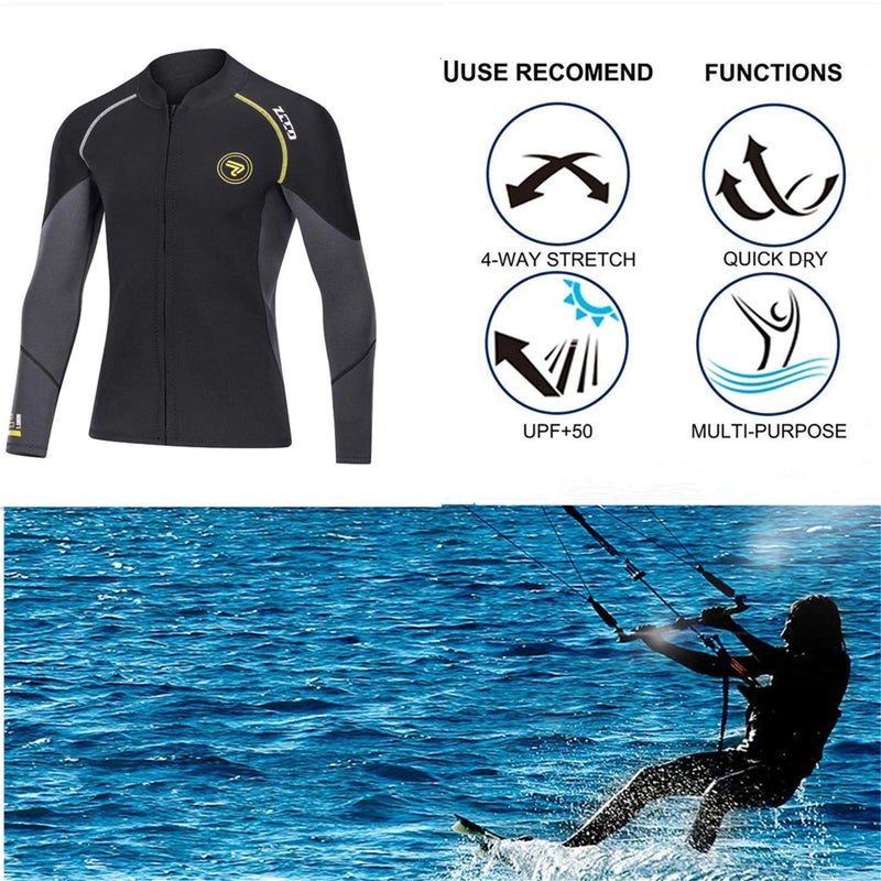 ZCCO Wetsuit Top Men's 1.5mm Neoprene Wetsuits Jacket,Front Zipper Long Sleeves Diving Suit for Swimming,Snorkeling,Surfing,Scuba Diving (Black, 2XL) - Image 5
